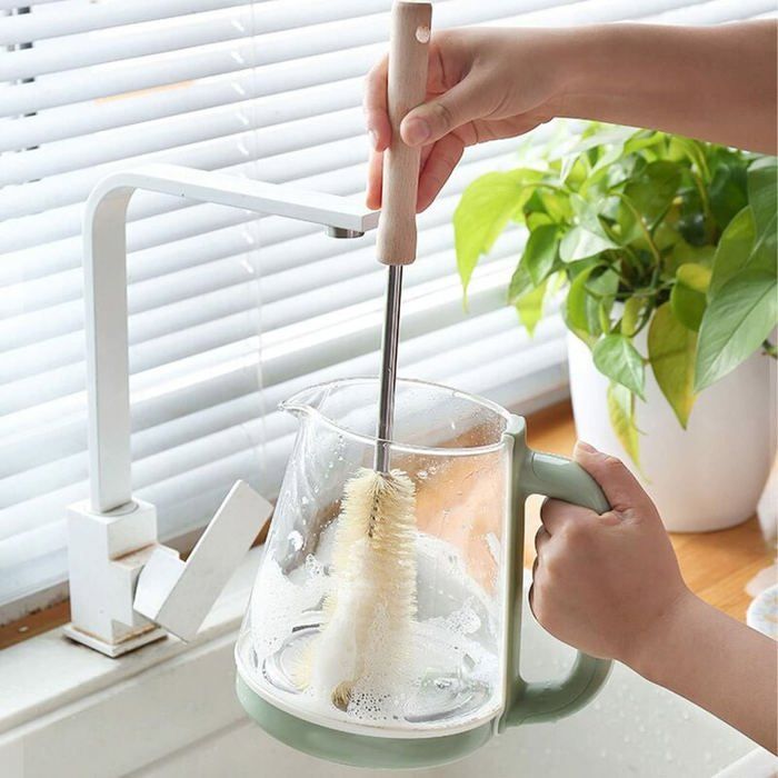 Brosse à Bouteille Long Manche - Tête Éponge - Pour Nettoyage Profond Des Bouteilles Et Tasses - Vert/Gris