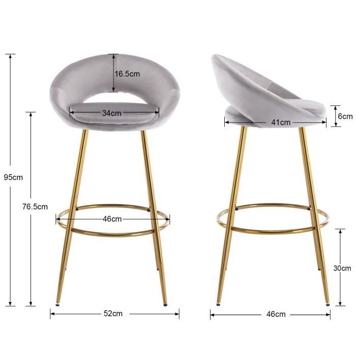 Lot de 2 Tabouret de Bar Design Chaise Haute pour Bar Bistro siège en  Velours avec Repose-Pieds Cadre en métal,Beige - Cdiscount Maison