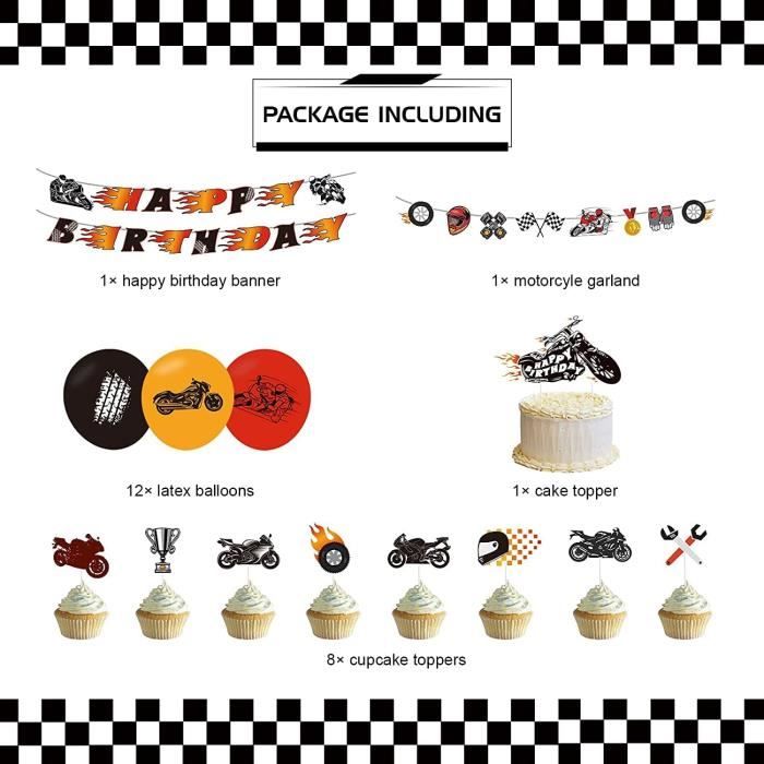 Décorations Gâteau Voiture Course - Lot De 13 - Avec Drapeaux à Carreaux - Anniversaire Enfant - Huaxintoys