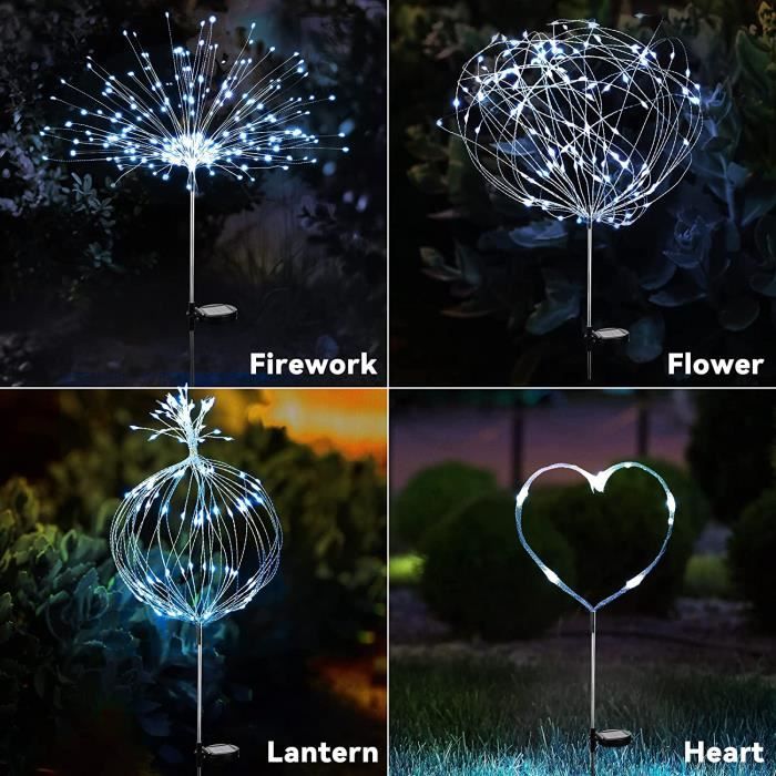 Lampe Solaire Exterieur, 120 LED Lumières Feu D'artifice Solaire, 2