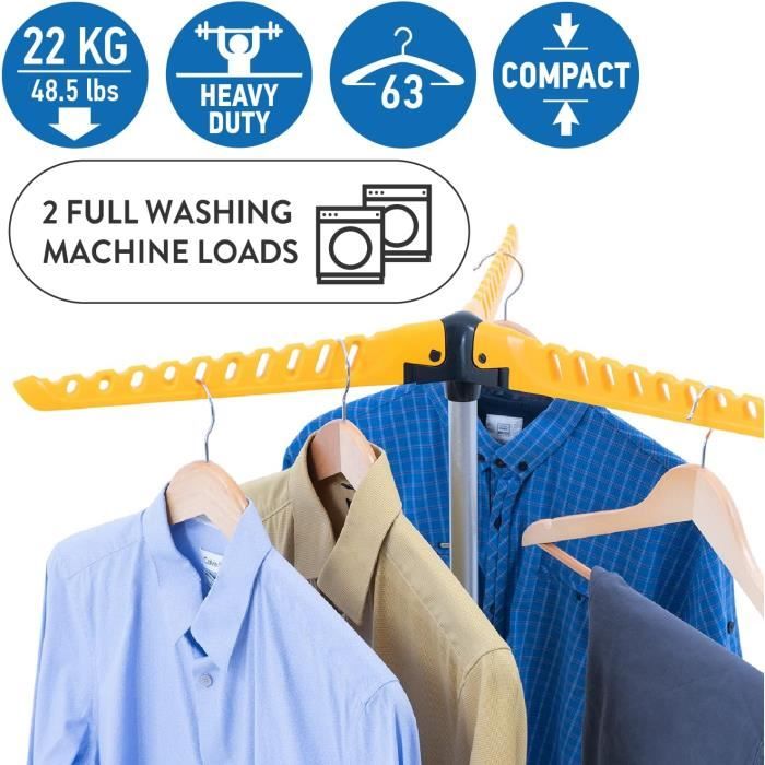 Étendoir Linge 3 Niveaux, Sechoir à Linge Pliable à Roulettes, Avec 2 Porte Cintres Porte Chaussures Seche Linge Interieur Exterieur Gris 89033939