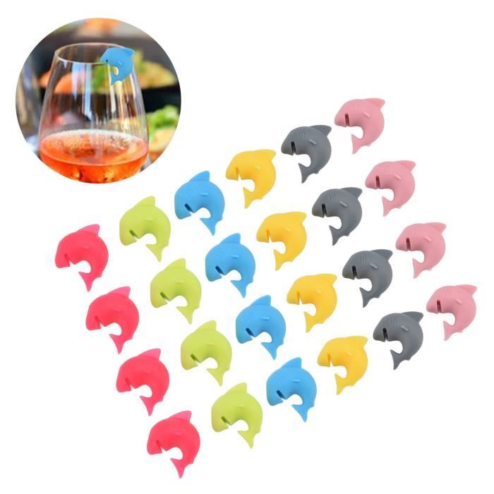 Lot De 24 Marqueurs De Verre à Vin Animaux Terrestres & Marins En Silicone