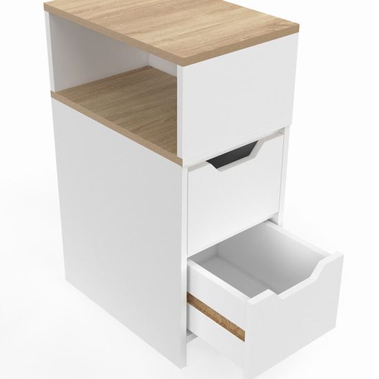 Lot De 2 Tables De Chevet ANOUK | Blanc Et Plateau Hêtre | Porte + Niche | Dimensions 20x30x50 Cm | Design Contemporain