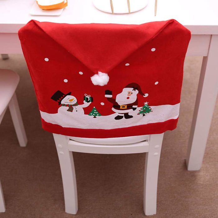Lot De 4 Housses De Chaise Père Noël — 49x60 Cm, Tissu Non Tissé Rouge — Déco Table De Noël, Réutilisables, Lavables - 8