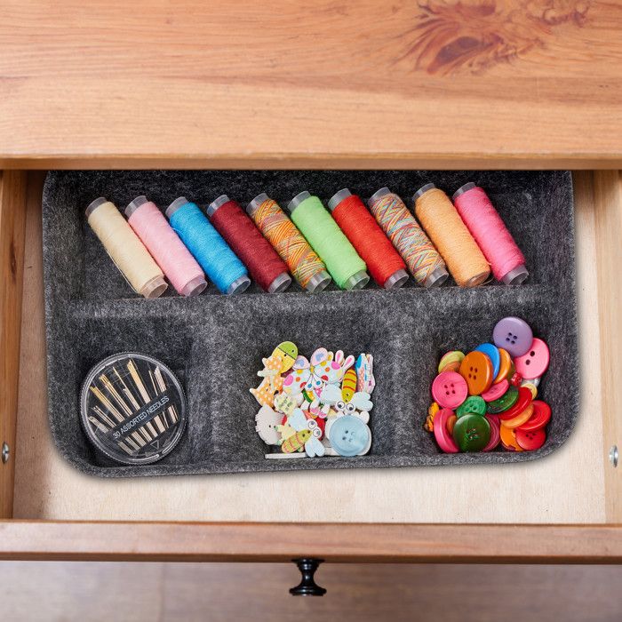 Organiseur Tiroir Feutre Relaxdays - 4 Compartiments, 32x25x6,5 Cm - Gris Clair - 7