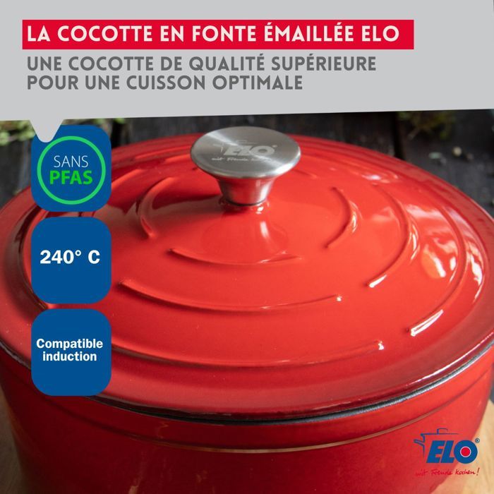plat au four ovale en fonte émaillée rouge style Le Creuset 29 cm long