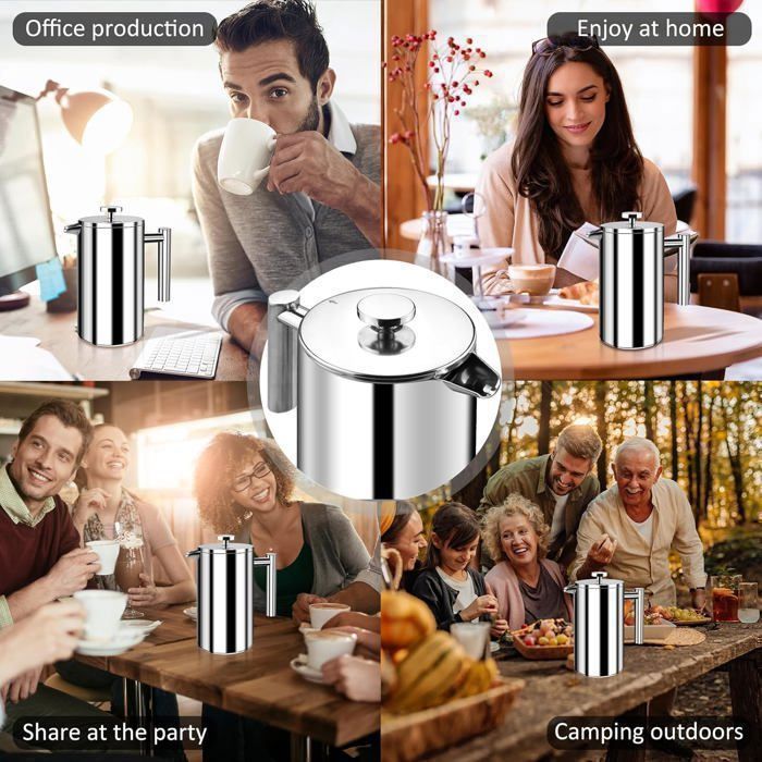 Presse à Café Et à Thé En Acier Inoxydable - Infuseur à Piston Portable - Pour Tasse - Réutilisable - 3