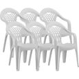 Lot de 6 chaises de jardin empilables en résine coloris Blanc - Longueur 58 x Profondeur 54 x Hauteur 86 cm-0