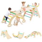 Jouet d'Escalade 3 en 1 - DREAMADE - Triangle/Arche/Toboggan - Bois Massif - Pour Enfants 1 Ans+ - Naturel