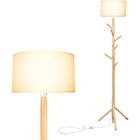RELAX4LIFE Lampadaire Salon sur Pied en Bois Massif avec Interrupteur à Pédale, Lampe sur Pied Porte-Manteau 6 Crochets Douille E27