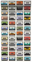 papier peint intissé XXL cassettevintage beige, noir, rouge, orange, violet, bleu et vert - 50 x 900 cm - 158506