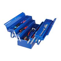 Relaxdays Werkzeugkoffer leer, 5 Fächer, mit Tragegriff, Metall, abschließbar, Werkzeugkasten, HBT 21 x 53 x 20 cm, blau -