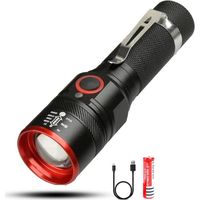 Lampe Torche LED Puissante 2000 Lumens Zoom Rechargeable - Noire