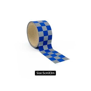 RUBAN DE SIGNALISATION 5cmX3m - Tissu réfléchissant haute visibilité, Imprimé à carreaux bleus, 100% Polyester, Couture sur vêtement