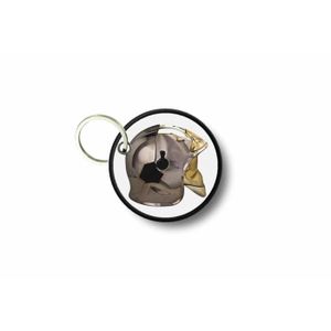 Porte-clé casque F1 POMPIER en métal bicolore : nickel et doré