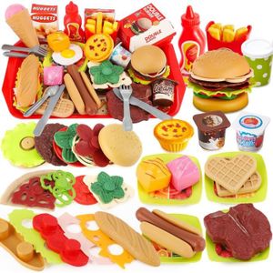 DINETTE - CUISINE 63 Pièces Dinette Enfant Jouet Cuisine Aliment Avec Hamburger, Plateau, Jeux De Imitation Pour Garcon Fille, Cadeau Éducatif[n12876]