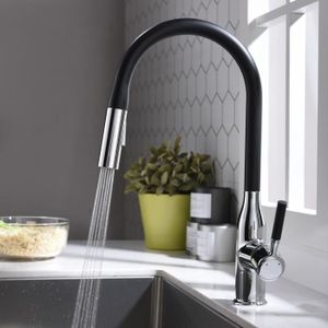 Robinet de Cuisine en Chrome avec Tuyau Flexible Noir (YDL0002)