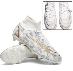 CHAUSSURES DE FOOTBALL Chaussures de Football Homme High Top Spike Crampons Profession Athlétisme Entrainement Chaussures de Sport blanc