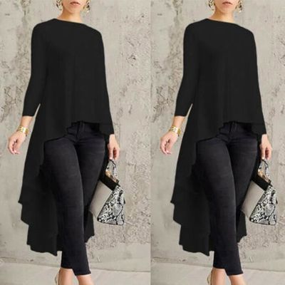 TUNIQUE Chemisier asymetrique a manches longues pour femmes Noir Noir Cdiscount Pret a Porter