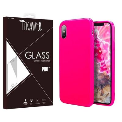 Coque Silicone Souple + Verre Trempé Pour IPhone X/Xs – Rose, Marque Little Boutik, Neuf Sous Emballage