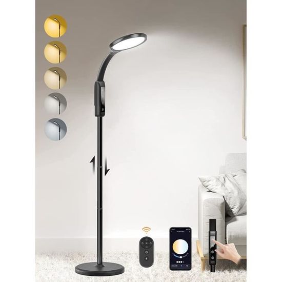 Weiß LED Lampadaire, 44W 4500LM Super Lumineux sur Pied pour Salon, Dimmable 2700K-6500K Lecture avec Télécommande et Contrôle Tactile, Haut pour Salon Chambre Bureau