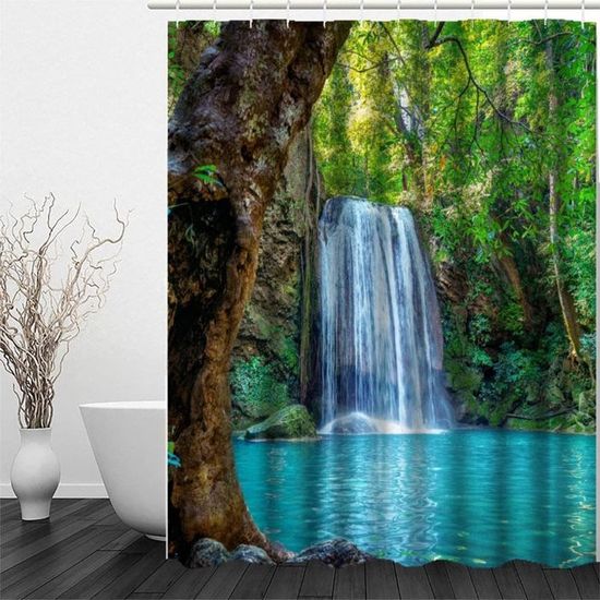 Rideau De Douche 3D Fansu 180x200cm - 100% Polyester Imperméable Anti-Moisissure - Motif Te Amo + 12 Crochets