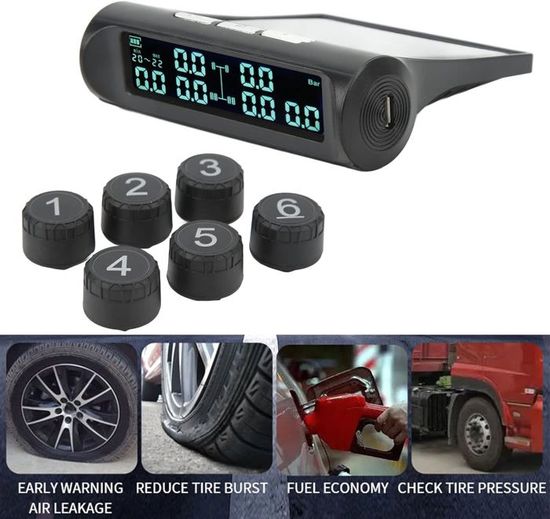 Système TPMS Moto Qiaohome - Moniteur Pression Pneus Solaire - 3 Capteurs Externes - Alarme Fuite, Température - Écran LCD