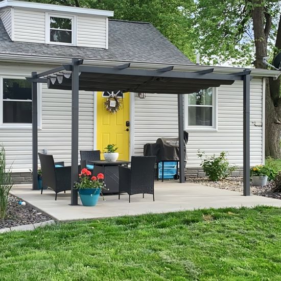 PURPLE LEAF Pergola Aluminium 3.35 x 4 m Tissu Teint en Fil, Pergola