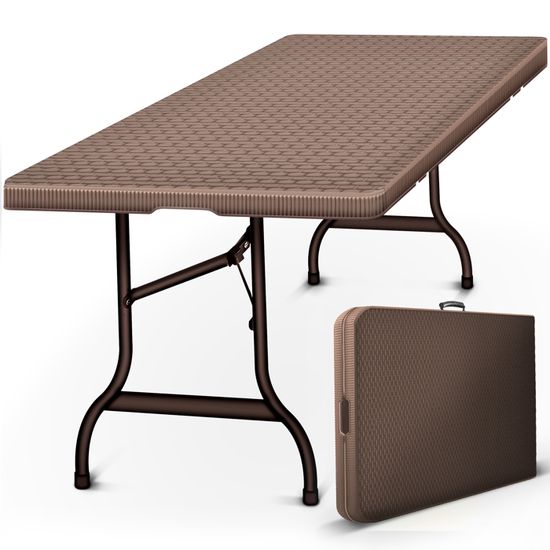 Table Pliante Multifonction Imitation Bois 180×75×74 Cm – Marron – Intérieur/Extérieur – KitGarden