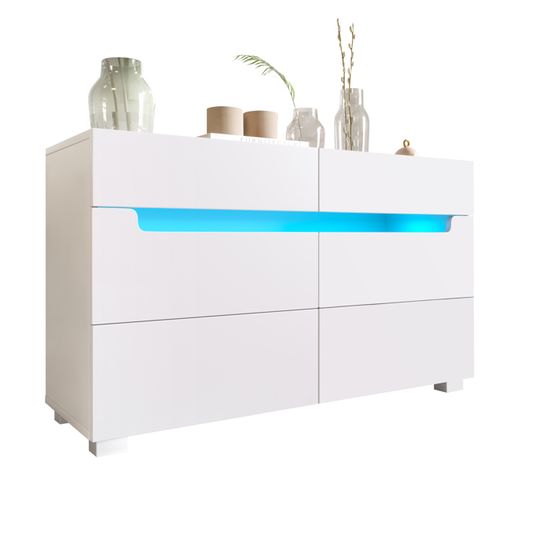 Commode Hzuaneri 3 Tiroirs Avec LED – 40x70x80 Cm, Blanc – Rangement Salon/chambre, éclairage RGB, Design Moderne