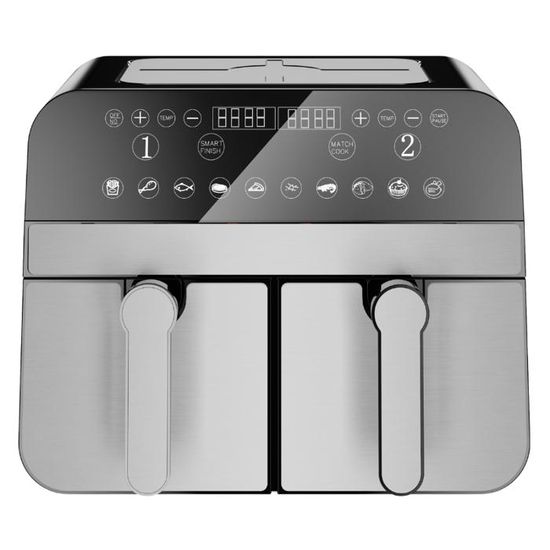 Comfy Nest Friteuse à Air Chaud Double Panier 9L 2400W – Cuisson Saine, 10 Programmes, Inox