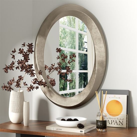 Miroir Mural Ovale Baroque En Bois Sculpté - Style Rétro Blanc - Dimensions 16 X 24 Pouces - Décoration Salon/chambre - 2