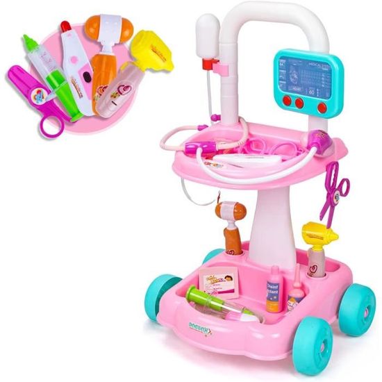 Kit Docteur Enfant Avec Chariot - Jeu De Rôle Médical, Stéthoscope Lumineux, Costume - Cadeau 3-8 Ans - 12