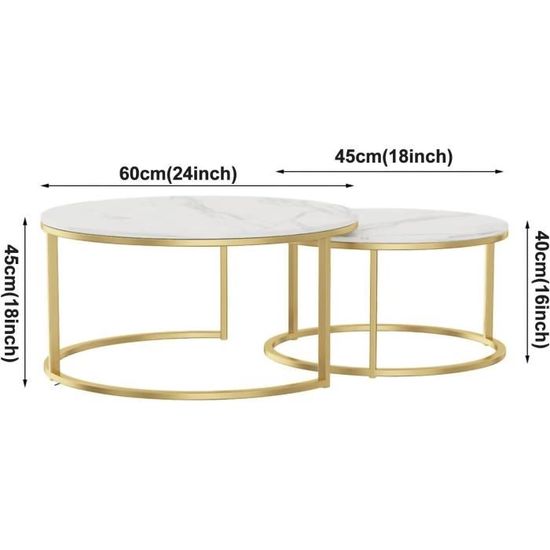 Ensemble De 2 Tables Basses Gigognes Encastrables, Moderne Minimaliste