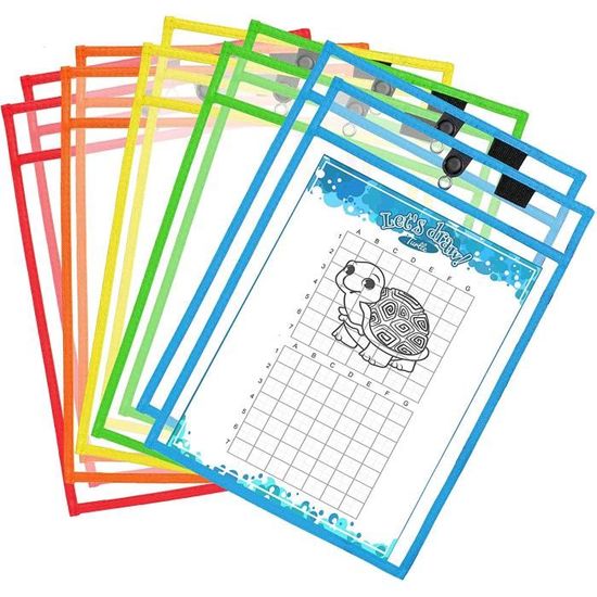 12 Pochettes Transparentes Effaçables à Sec A4 (35,5x25,5 Cm) - 6 Couleurs, Avec 2 Stylos | Réutilisables Pour école, Bureau Ou Maison - 7