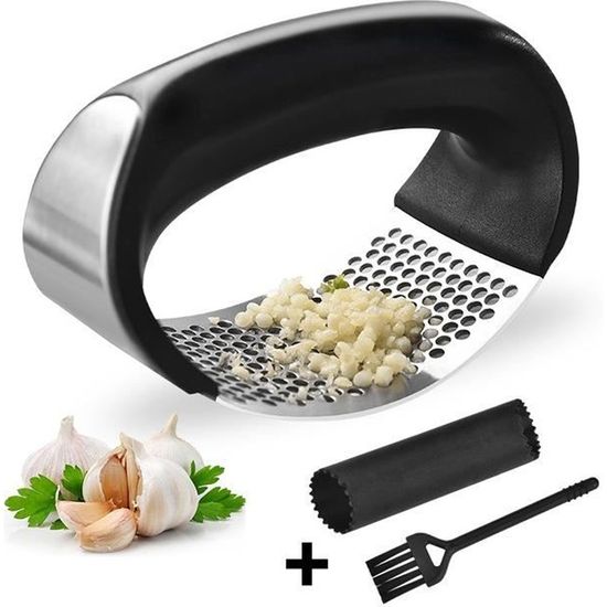 Presse Ail Professionnel Garlic + éplucheur à l’ail + Brosse - Nettoyage Facile pour la Cuisine