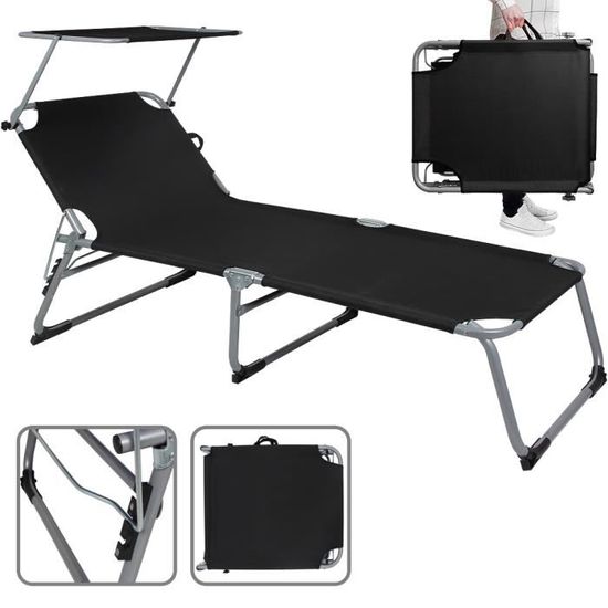 Chaise longue pliable Hawaii Anthracite transat avec paresoleil bain