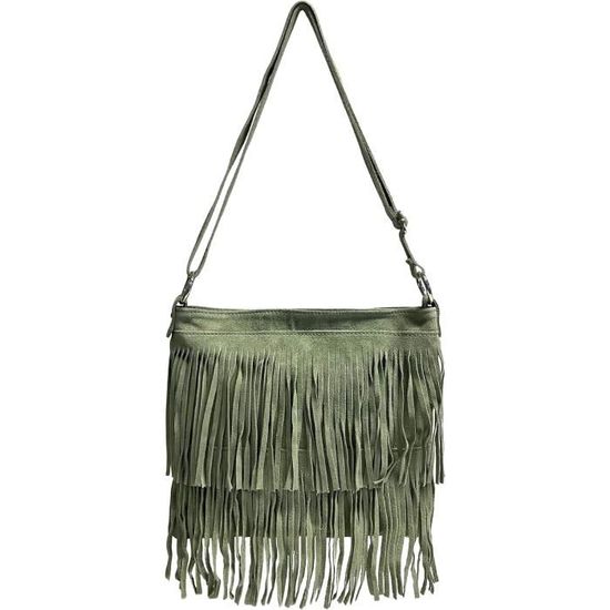 Sac Bandoulière Cabas En Daim Véritable - Lime Vif - Italie - 42x35 Cm