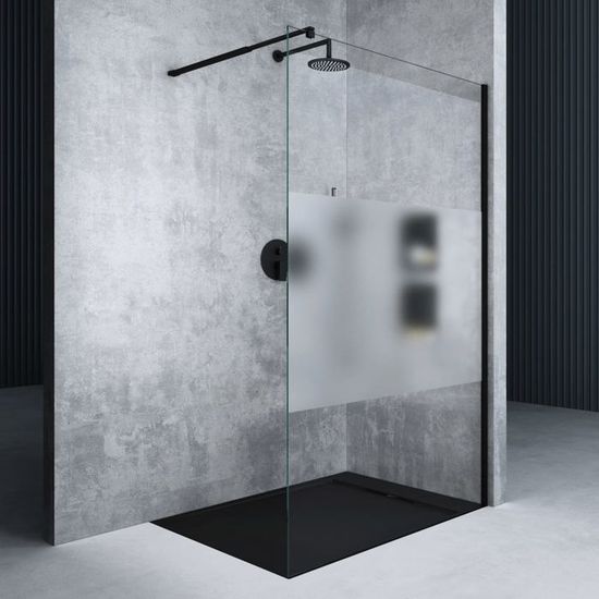 Mai & Mai Paroi De Douche 60x200 Douche à L'italienne Transparent Avec Profilé Noir BR1K Pare-douche En Verre Trempé 8mm Revêtement Nano Easy Clean
