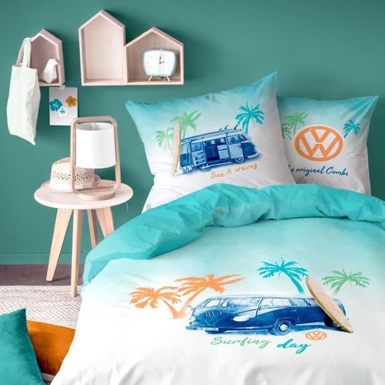 Parure de lit Volkswagen Surf Housse de couette taie d oreiller Taille 240x220 cm couleur Blanc Cdiscount Maison