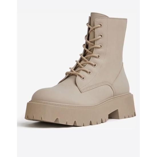 BERSHKA Bottines A Lacets Beige Pour Femme Taille 38 Beige Cdiscount Chaussures