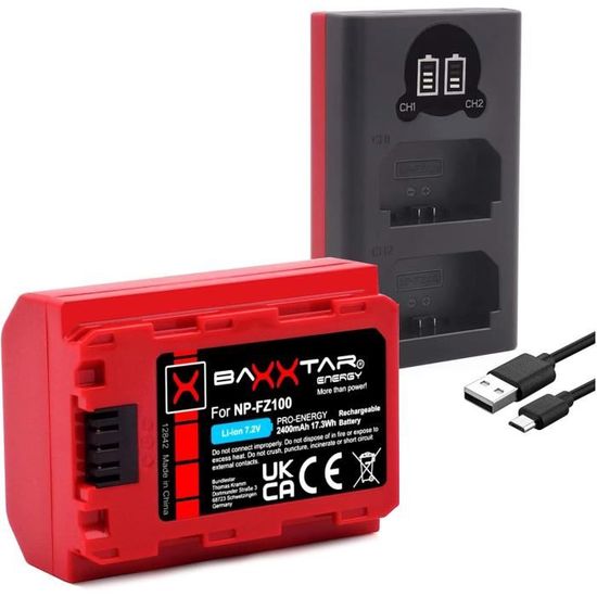 Kit Batterie NP-FZ100 + Chargeur Rapide 20W Pour Sony A7, A9, FX3 - 2 Batteries 3000mAh + étui Avec écran LCD