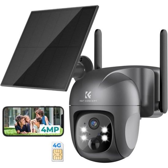 Camera Surveillance 4G Extérieure Sans Fil - 2K, Batterie 16000mAh + Panneau Solaire 8W | Enregistrement 24/7 AOV, Vision Nocturne 30m