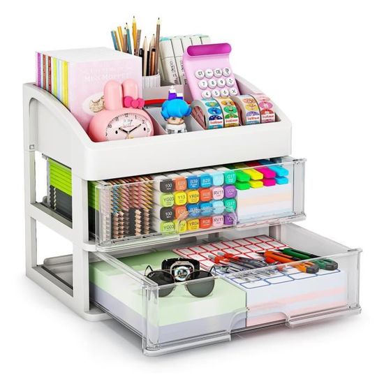Organisateur Bureau Wlevzzor Avec Tiroirs - 7 Compartiments - Rose - Range Stylos & Fournitures