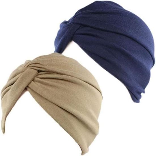 QQ03122-2pcs Bonnet Turban Chimio Femme Front Croisé Coton Stretch Bonnet de Nuit Chapeaux Bandeau Foulard Chimio Mode Musulmanes