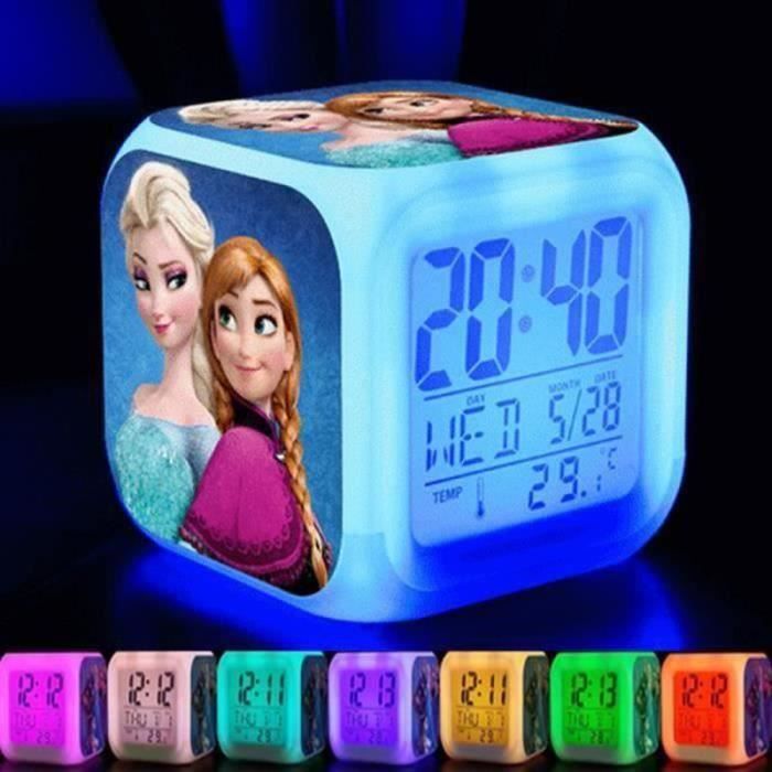 7 Couleurs LED Réveil Imprimé reine de neige elsa Veilleuse Veilleuse multifonction Cadeau Enfant - Yunstore