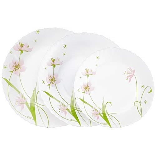 Dajar Selma Service de Table 18 pièces. Arcopal, Verre, Blanc Rose Vert, 31,3 x 16,1 x 29,7 cm, - unités
