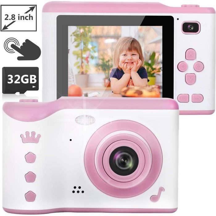 Appareil Photo Numérique pour Enfants 8.0 MP avec Écran Tactile de 2,8 pouces,Appareil Photo Selfie avec Carte 32GB TF