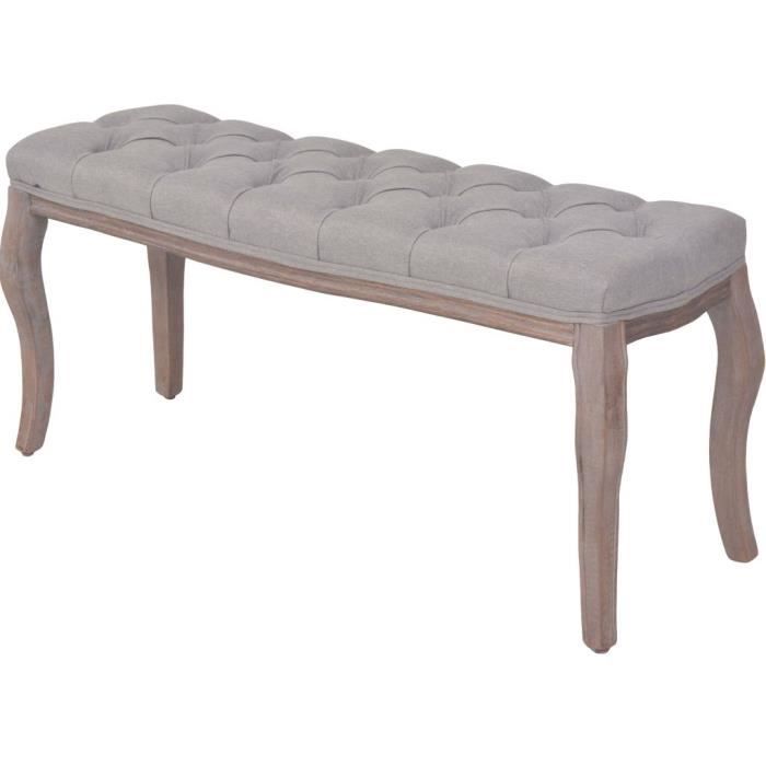 Banquette pouf tabouret meuble banc lin bois massif 110 cm gris clair 3002210