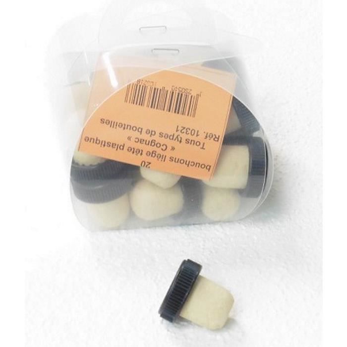 SET 20 BOUCHONS DE BOUTEILLE LIEGE TETE PLASTIQUE UNIVERSEL STYLE COGNAC CUISINE